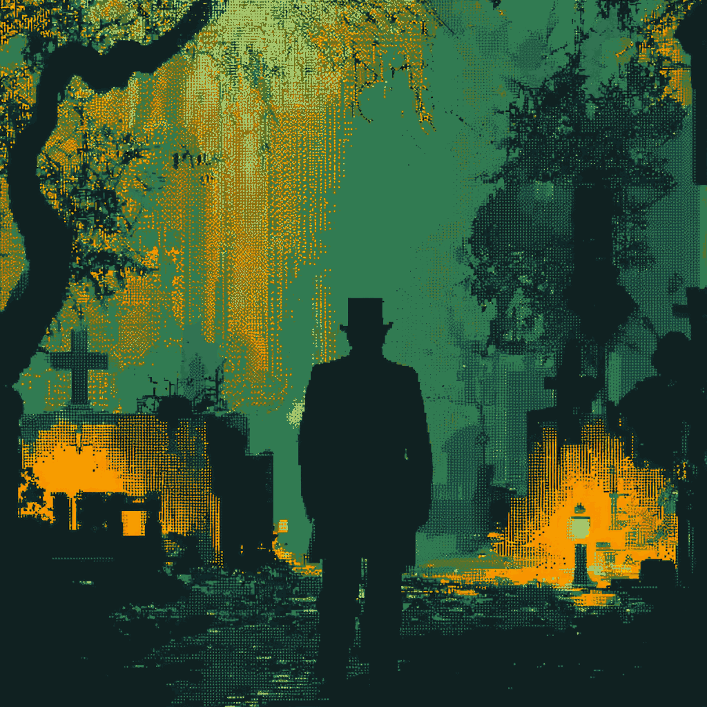 Ghost tours — a top-hatted figure in a cemetery